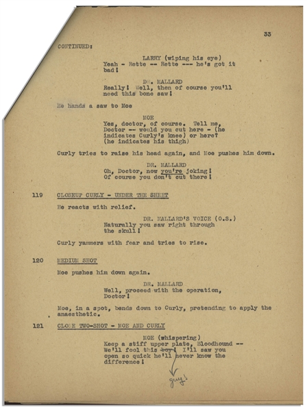 Moe Howard's Personally Owned Script for The Three Stooges 1946 Film ''Monkey Businessmen'' -- With Hand-Edits by Howard